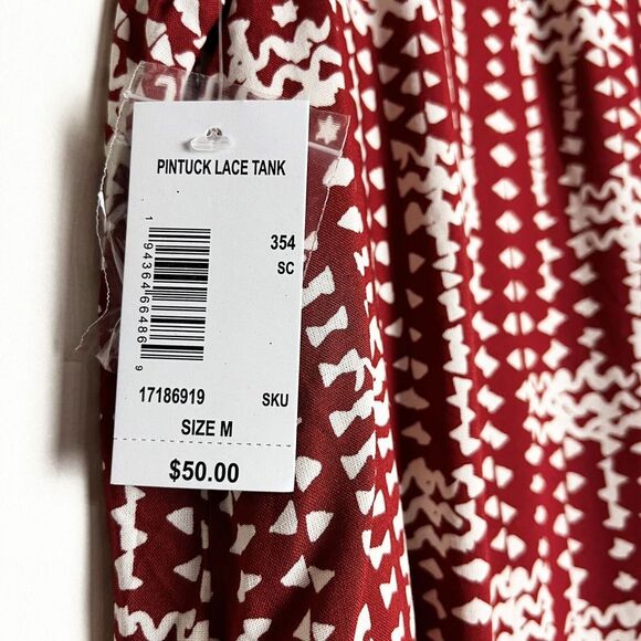 Caffe’ Marrakesh Pintuck Lace Tank Maroon Cream NWT Women’s M - Picture 6 of 9
